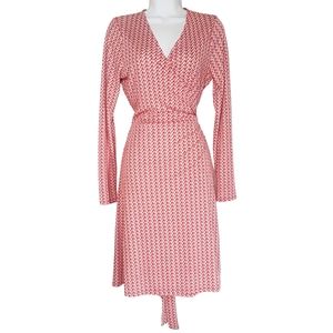 THE LIMITED Red White Geometric Wrap Print Dress Medium